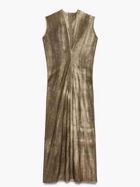 Zara ZW Collection Ramie Blend Ombre Tie Dye Maxi Dress Olive Green M TikTok